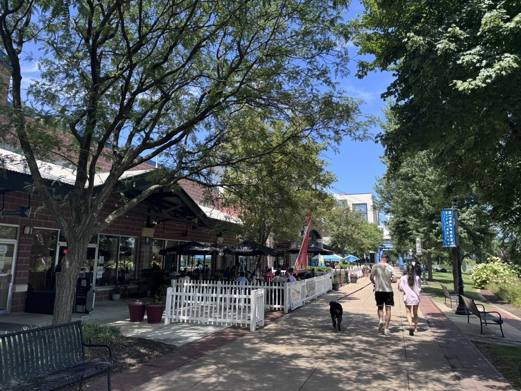 Sunny Wilmington Riverwalk near restaurants and riverside seating in Wilmington Delaware