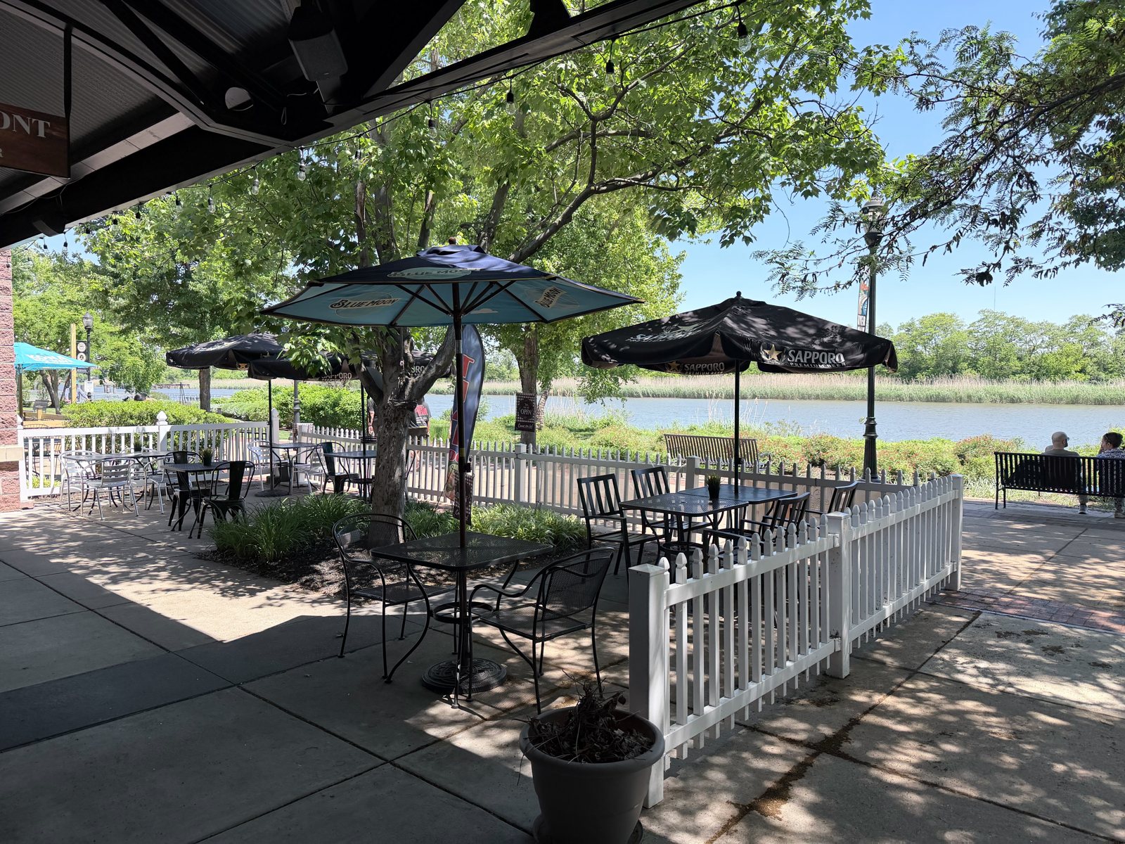 Riverside patio tables on the Wilmington Riverfront