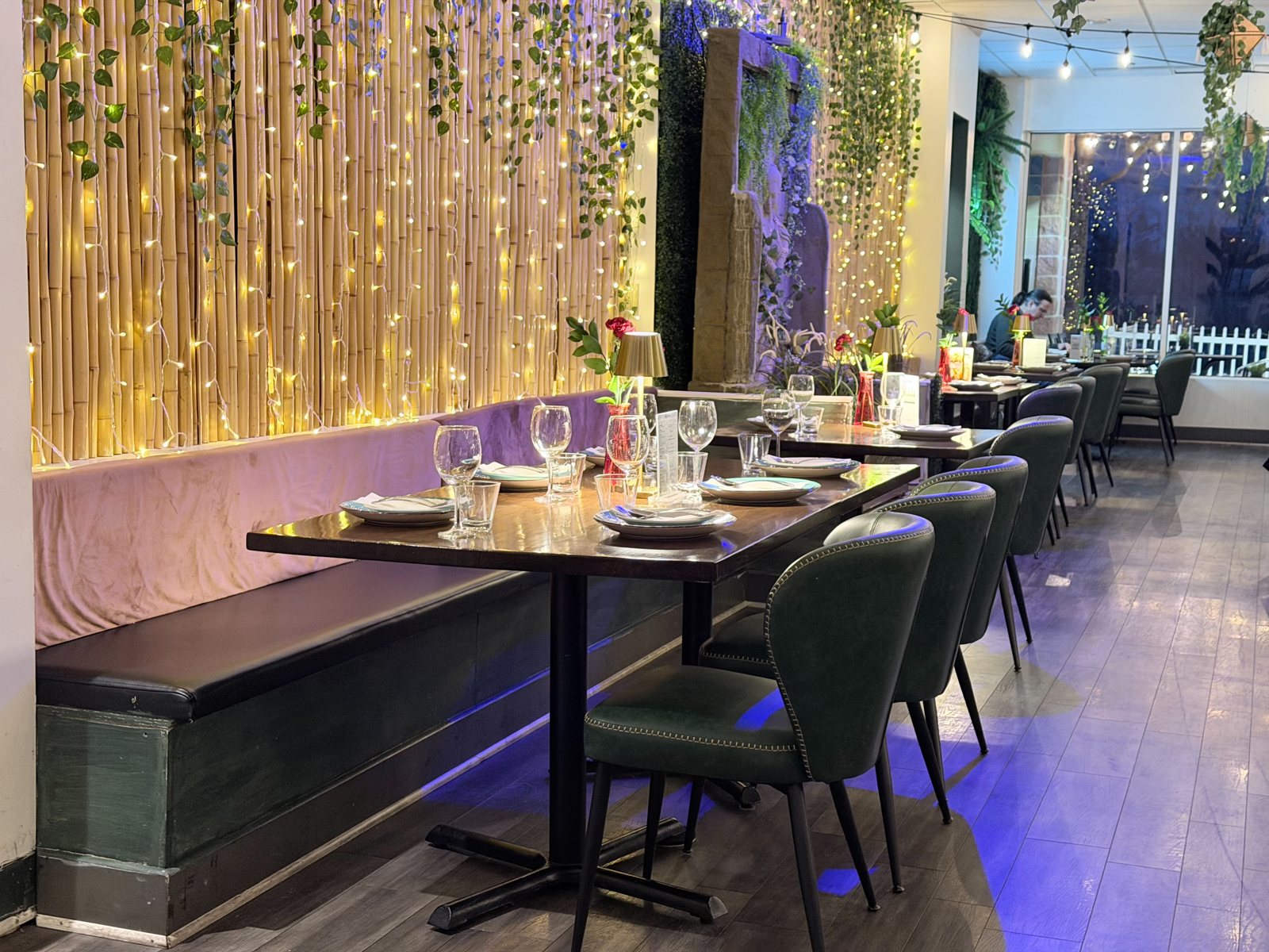 Garden tables with fairy lights