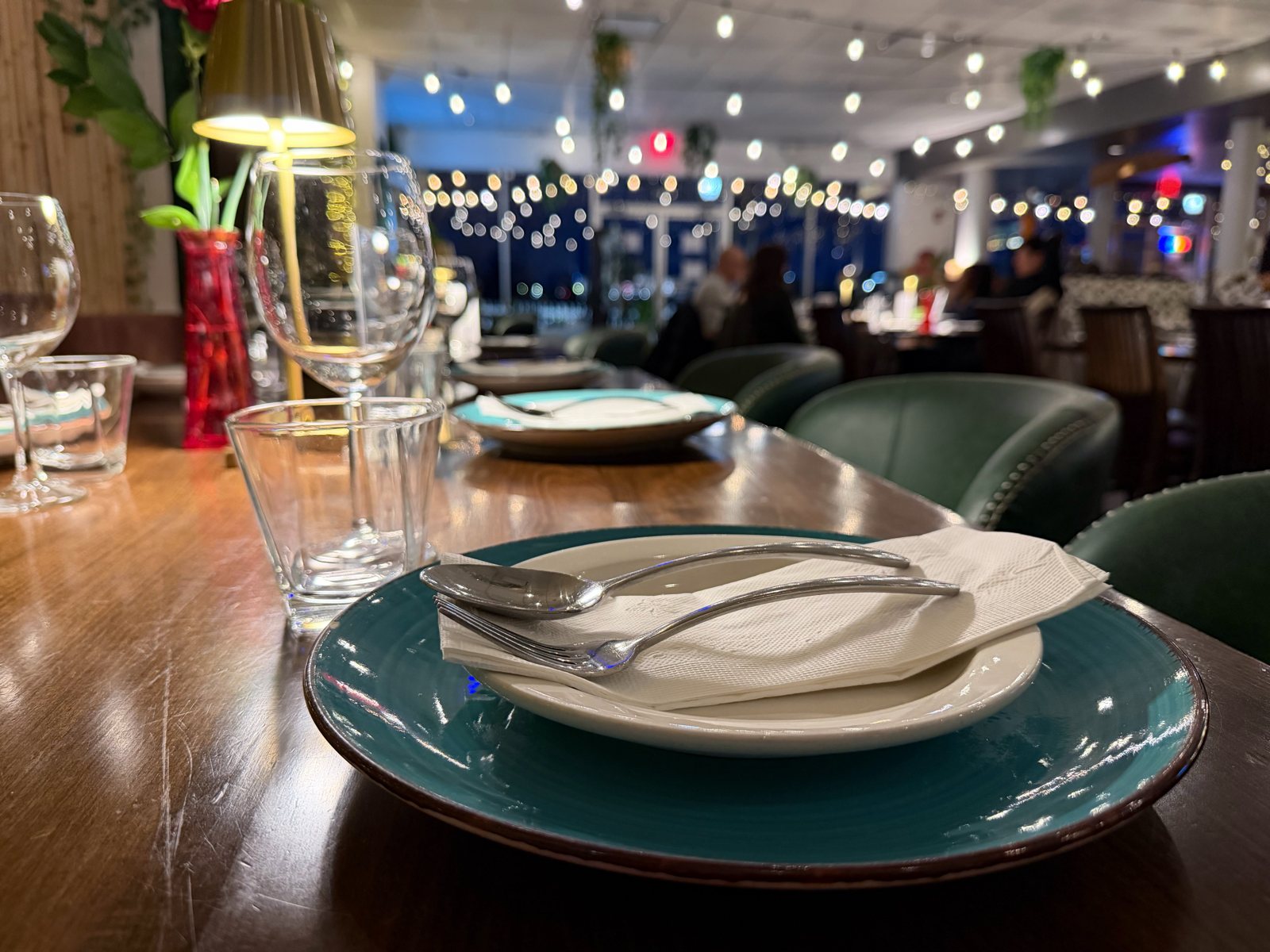 Evening table setting under warm lights